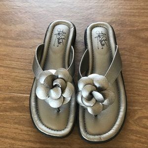 Silver Flowered Flip Flops